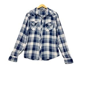 Salt Valley Western Shirt Size XL Mens Blue White Check Light Flannel Pearl Snap
